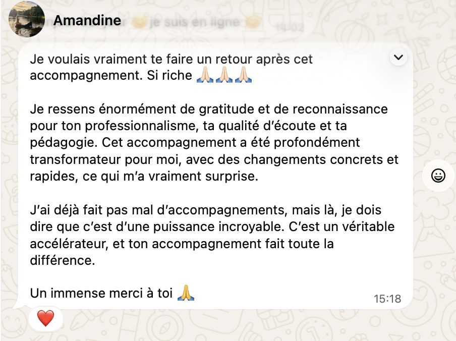 Témoignage d'Amandine reçu par WhatsApp